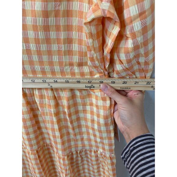 Nanette Lepore Sz 10 Gingham Dress Orange Yellow Check Ruffle Romantic Cottage‎ - Picture 9 of 10